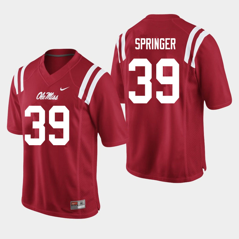 Men #39 Jake Springer Ole Miss Rebels College Football Jerseys Sale-Red